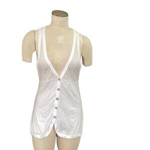 Coin 1804 Sleeveless Button-Up Deep V -Neck Tank Top S White 182N